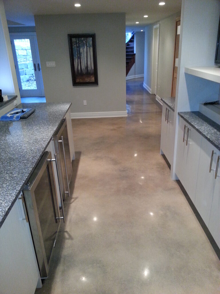 Polished concrete floor in a custom residential interior