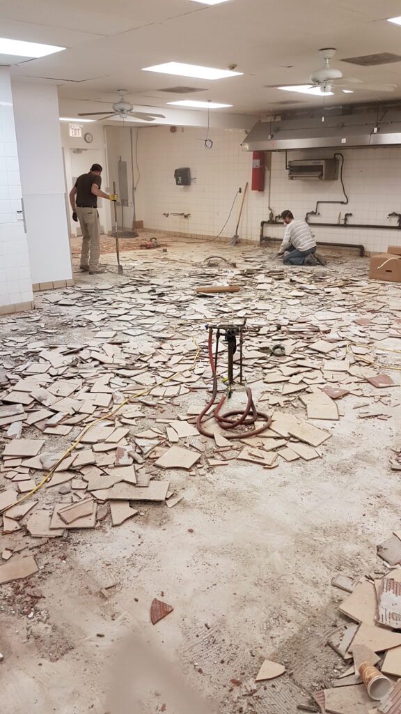 Vertical view of concrete floor preparation work
