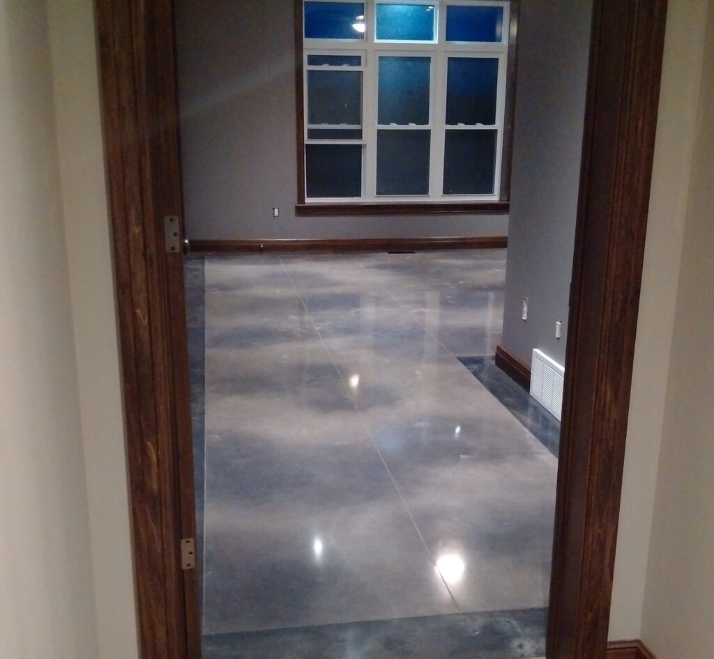 Large interior concrete floor with polished finish